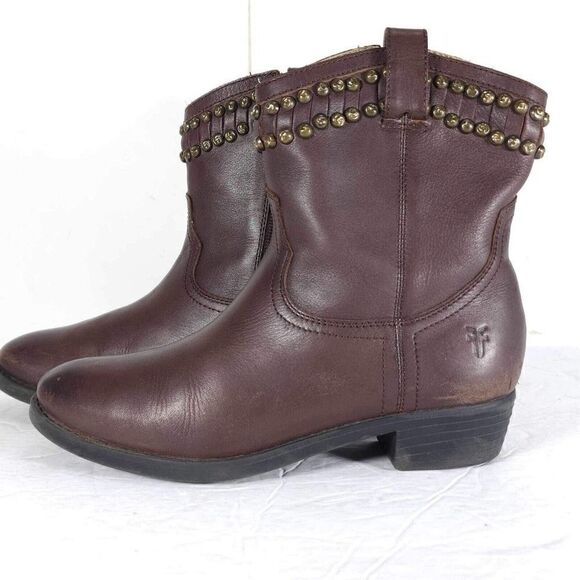 Frye Boys Big Kids Diana US 3,5 Brown Leather Studded Ankle Western Boots - Picture 2 of 14